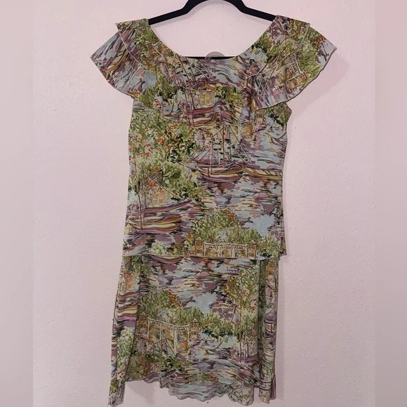 Vintage Summertime Boat Pattern Pink and Green Blouse and Skirt Set - Picture 6 of 7